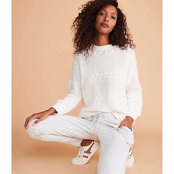 Lou & Grey M Ivory Popcorn Open Chunky Knit Winterweave Turtleneck Sweater - Picture 9 of 10